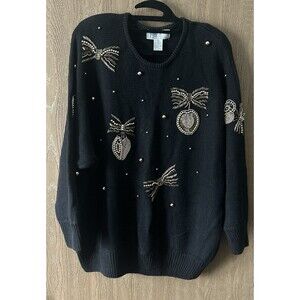 P A International VTG Retro Womens L Oversized  Holiday  Sweater Shoulder Pads